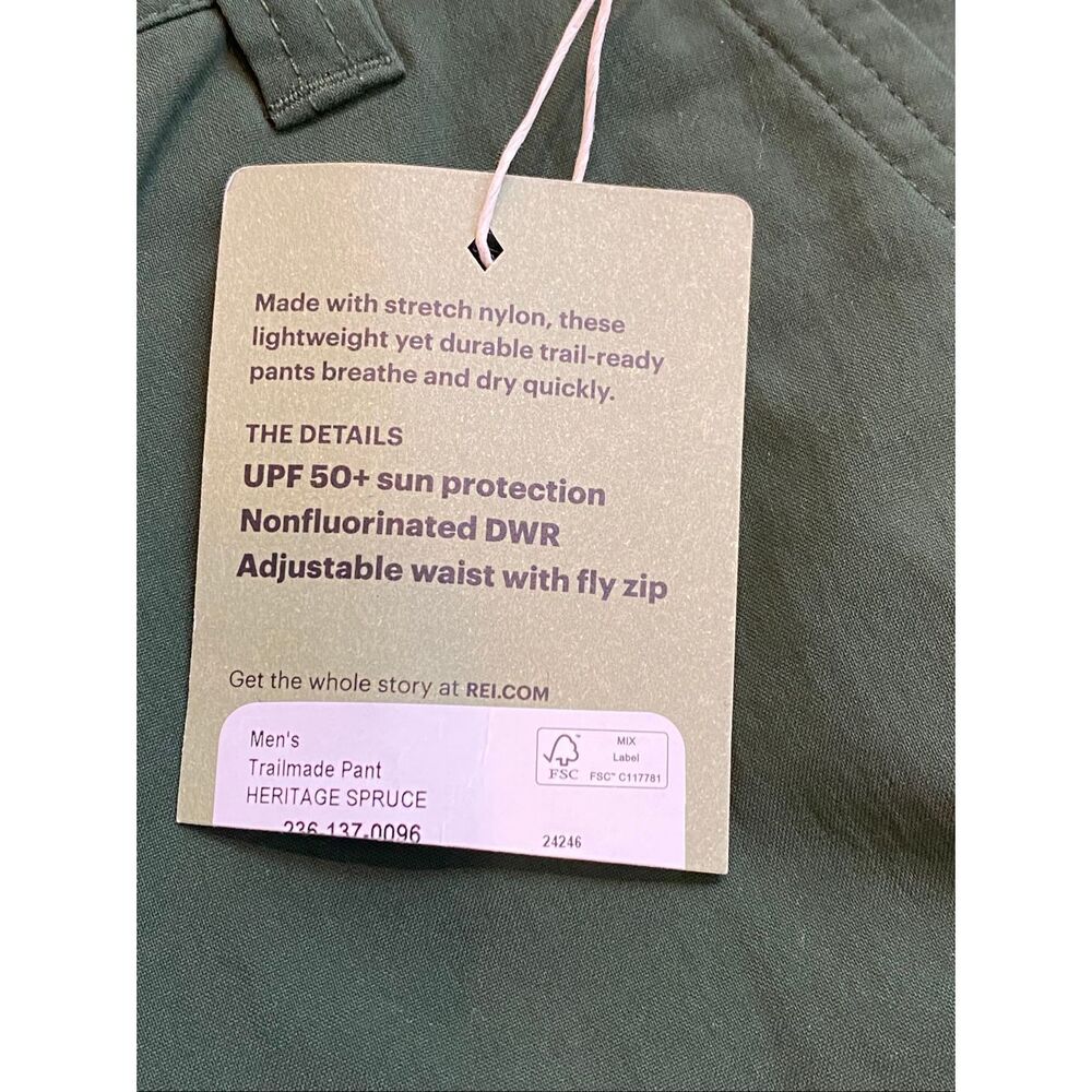 NWT REI Trailmade Pants - Men's - Heritage Spruce (Green) 32 “ length - Picture 8 of 9